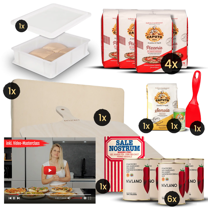 DELICRET Pizza Bundle Deluxe inkl. Pizzastein, Zubehör und Zutaten für die perfekte Pizza