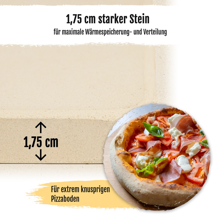 DELICRET - Pizzastein extra Groß 33x38cm – passend in jeden Haushaltsbackofen
