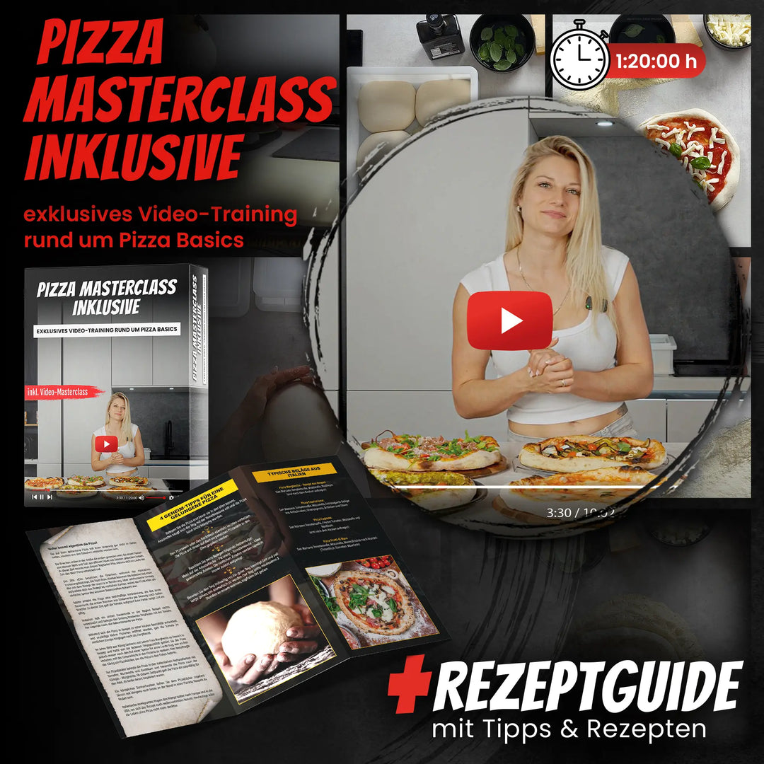 DELICRET elektrischer Pizzaofen 12” mit Pizzaschieber & Pizzateig Deluxe Kit mit San Marzano Tomaten