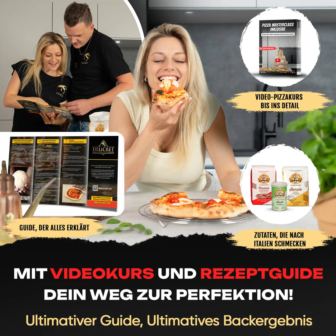 DELICRET elektrischer Pizzaofen 12” mit Pizzaschieber & Pizzateig Starter Kit