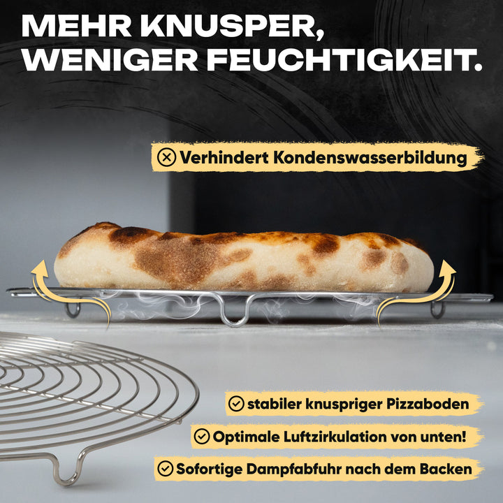 DELICRET - 14" (35cm⌀) Pizzaschieber + 37cm⌀ Auskühlgitter für extra Knusper