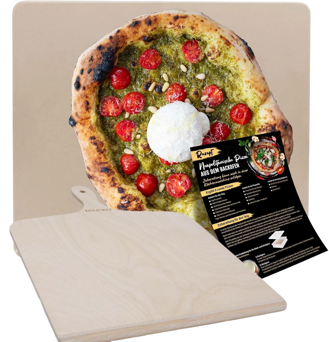 DELICRET - Pizzastein extra Groß 33x38cm – passend in jeden Haushaltsbackofen