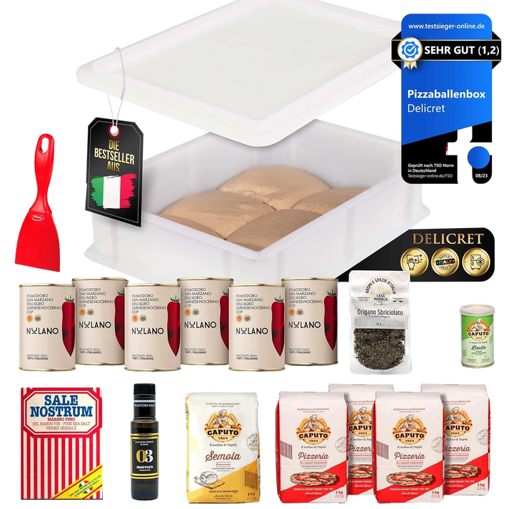 DELICRET - Pizza Kit Culinari Premium - mit Nolano San Marzano DOP Tomaten, Moresca Olivenöl und Oregano