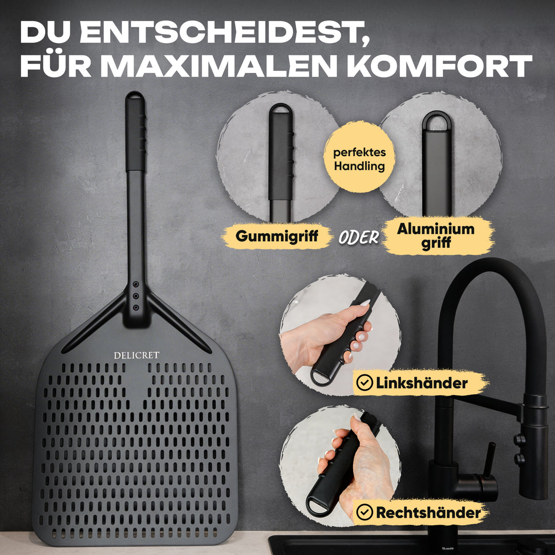 DELICRET - 14" (35cm⌀) Pizzaschieber + 37cm⌀ Auskühlgitter für extra Knusper