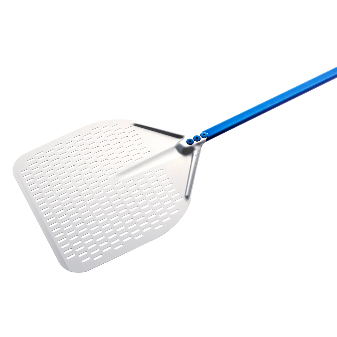Gi Metal - Azzurra Pizzaschieber perforiert | Ø 30 cm | Stiel 60 cm | eckig