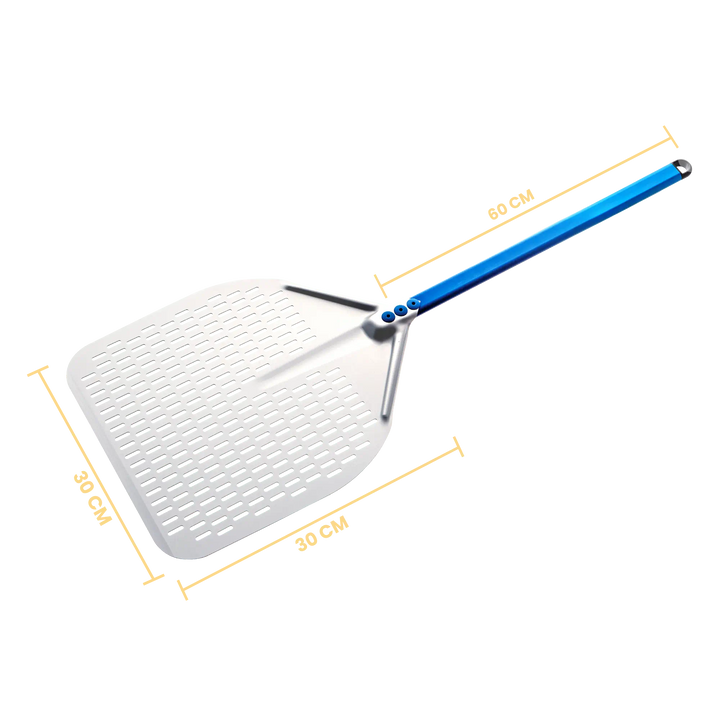 Gi Metal - Azzurra Pizzaschieber perforiert | Ø 30 cm | Stiel 60 cm | eckig