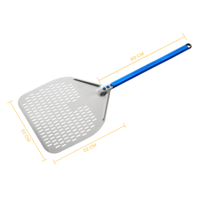 Gi Metal - Azzurra Pizzaschieber perforiert | Ø 33 cm | Stiel 60 cm | eckig