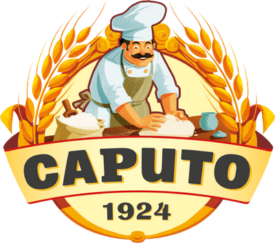 Das Logo von Antimo Caputo, die Mühle von Neapel seit 1924. Im Logo bereitet ein Pizzabäcker ein Teig zu mit Caputo Pizzamehl