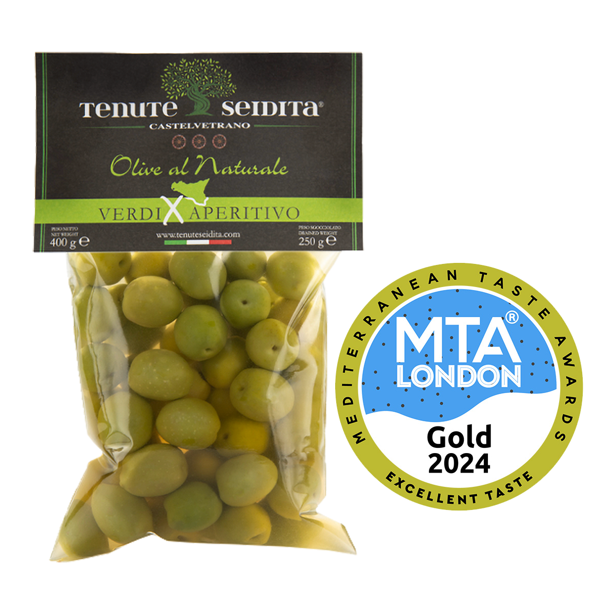 Tenute Seidita - 250g Grüne Oliven für Aperitif