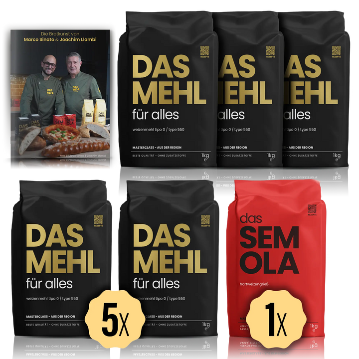 DAS MEHL | 5x 1kg Weizenmehl Tipo 0 / Type 550-13% Protein/Eiweiß + 1x 1kg SEMOLA
