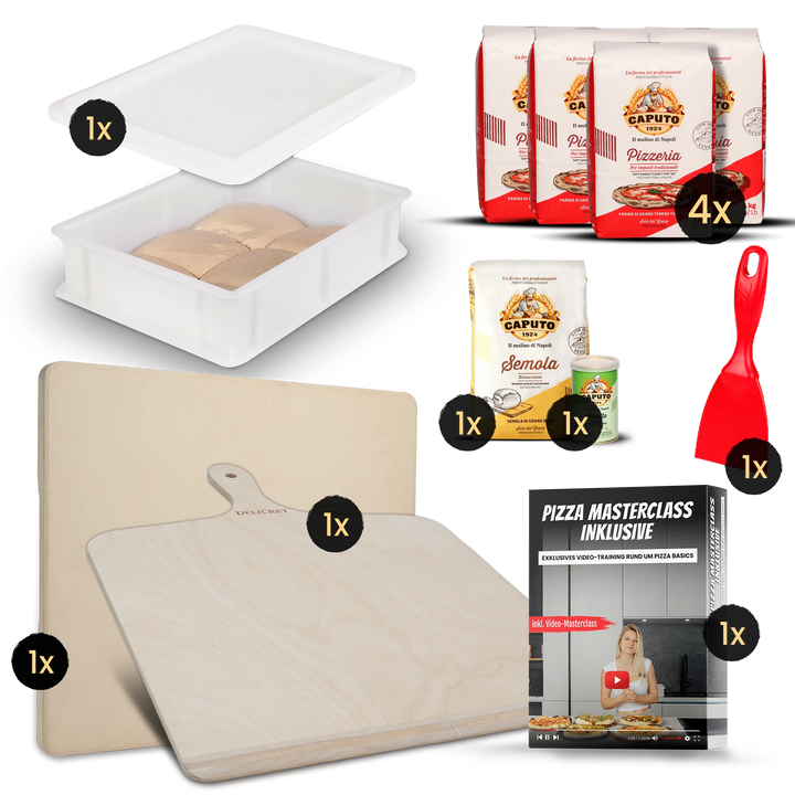 DELICRET Pizza Bundle inkl. Pizzastein, Zubehör und beste Zutaten von Caputo