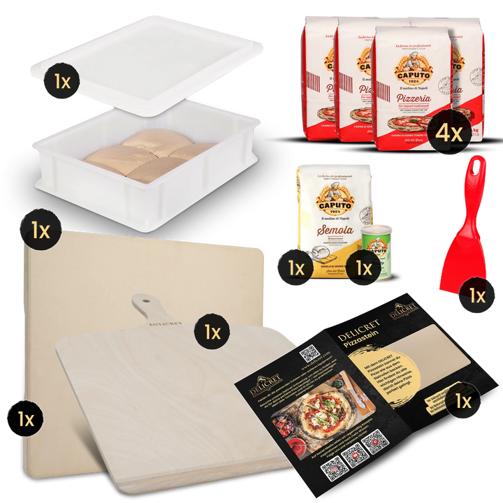 DELICRET Pizza Bundle inkl. Pizzastein, Zubehör und beste Zutaten von Caputo