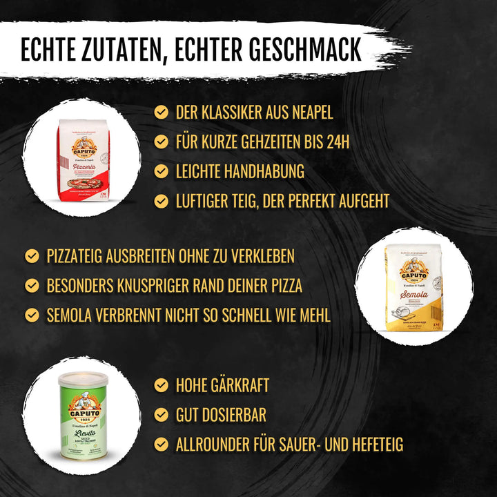 DELICRET Pizza Bundle inkl. Pizzastein, Zubehör und beste Zutaten von Caputo