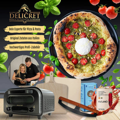 DELICRET Pizza Bundle Deluxe inkl. Pizzastein, Zubehör und Zutaten für die perfekte Pizza