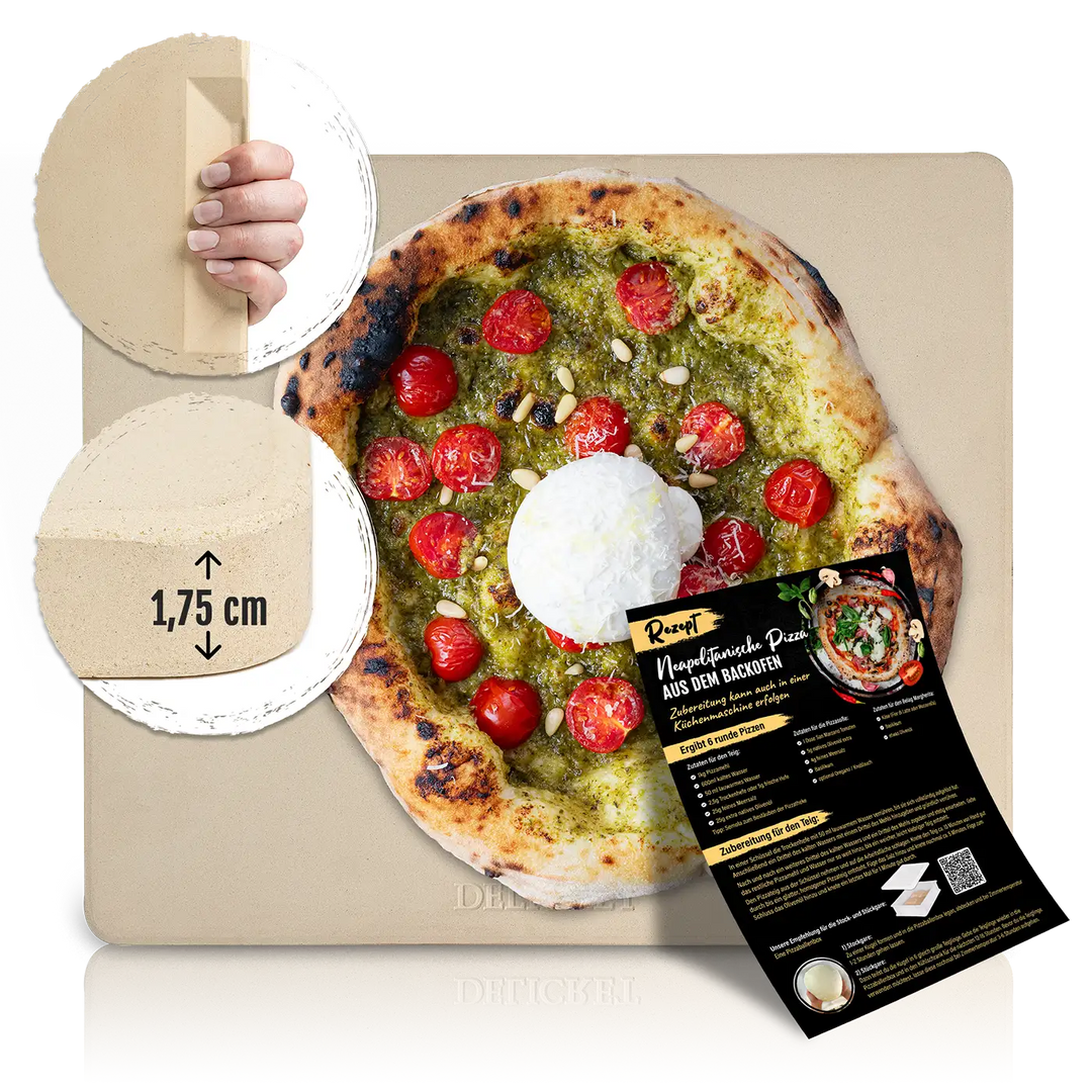 DELICRET - Pizzastein extra Groß 33x38cm – passend in jeden Haushaltsbackofen