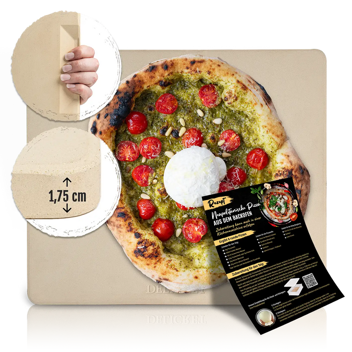 DELICRET - Pizzastein extra Groß 33x38cm – passend in jeden Haushaltsbackofen