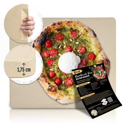 DELICRET - Pizzastein extra Groß 33x38cm – passend in jeden Haushaltsbackofen