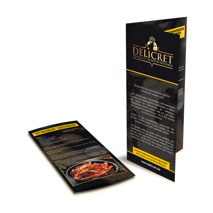 delicret flyer mit 9 Rezepte für San Marzano Dosentomaten